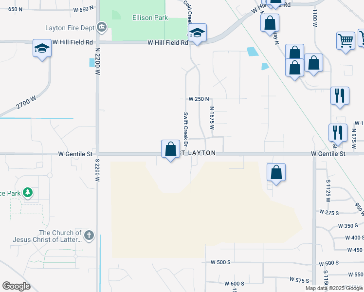 map of restaurants, bars, coffee shops, grocery stores, and more near 37 Swift Creek Drive in Layton