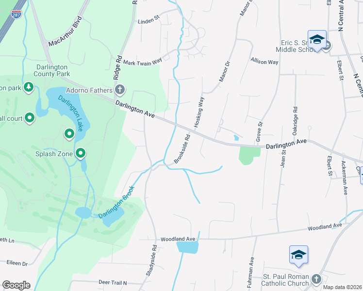 map of restaurants, bars, coffee shops, grocery stores, and more near 91 Brookside Road in Ramsey