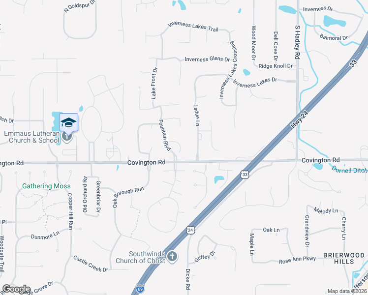 map of restaurants, bars, coffee shops, grocery stores, and more near 7938 Hidden Cove Boulevard in Fort Wayne