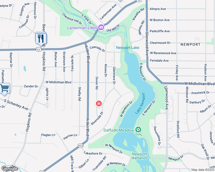 map of restaurants, bars, coffee shops, grocery stores, and more near 3904 Glenmere Drive in Youngstown