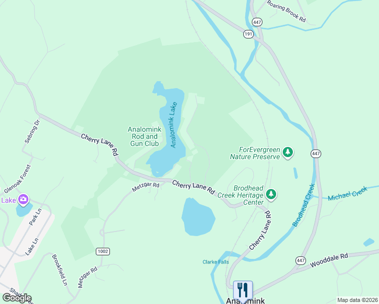 map of restaurants, bars, coffee shops, grocery stores, and more near Clark Road in East Stroudsburg