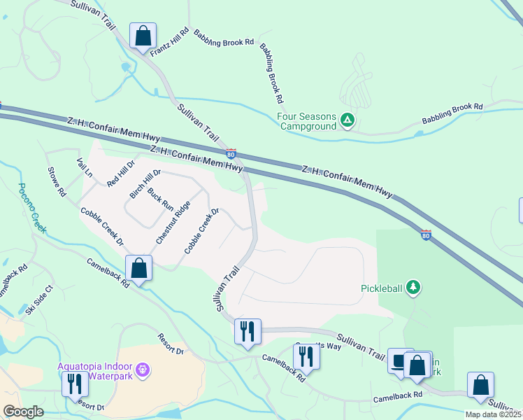 map of restaurants, bars, coffee shops, grocery stores, and more near 1549 Sullivan Trail in Tannersville