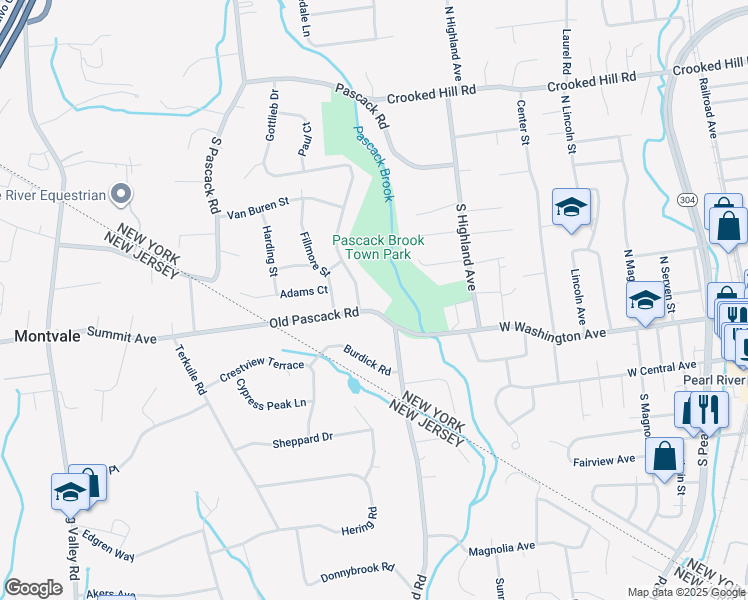map of restaurants, bars, coffee shops, grocery stores, and more near 100 Old Pascack Road in Pearl River