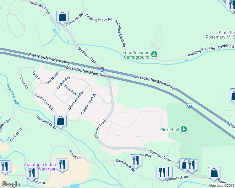map of restaurants, bars, coffee shops, grocery stores, and more near 1549 Sullivan Trail in Tannersville