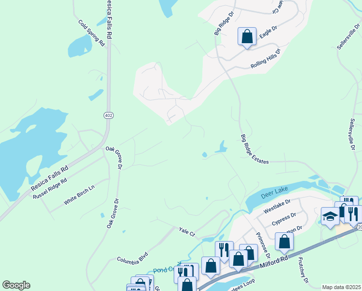 map of restaurants, bars, coffee shops, grocery stores, and more near 717 Franklin Court in East Stroudsburg