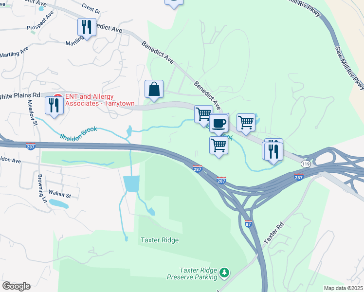 map of restaurants, bars, coffee shops, grocery stores, and more near 600 White Plains Road in Tarrytown