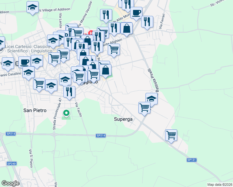 map of restaurants, bars, coffee shops, grocery stores, and more near 4 Via Salvo D'Acquisto in Triggiano