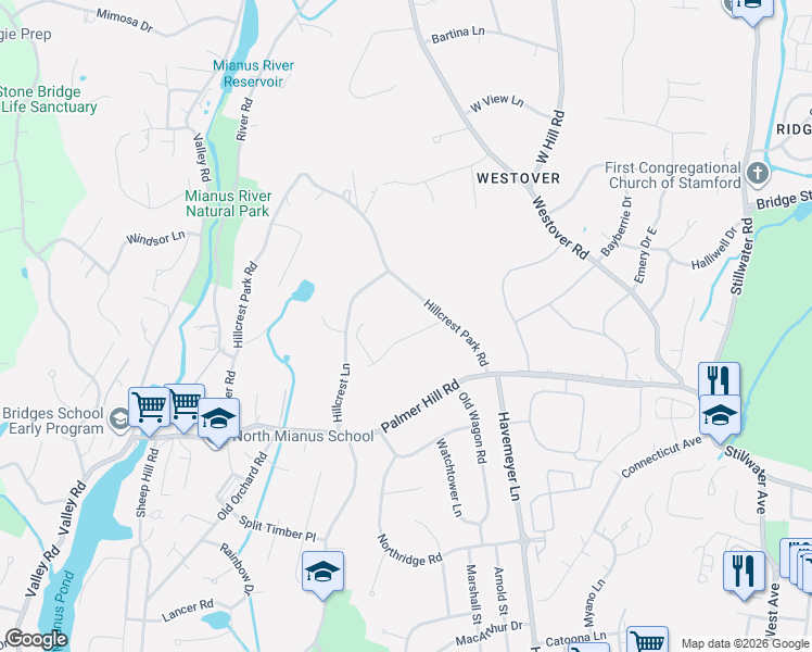 map of restaurants, bars, coffee shops, grocery stores, and more near 10 Norton Lane in Greenwich