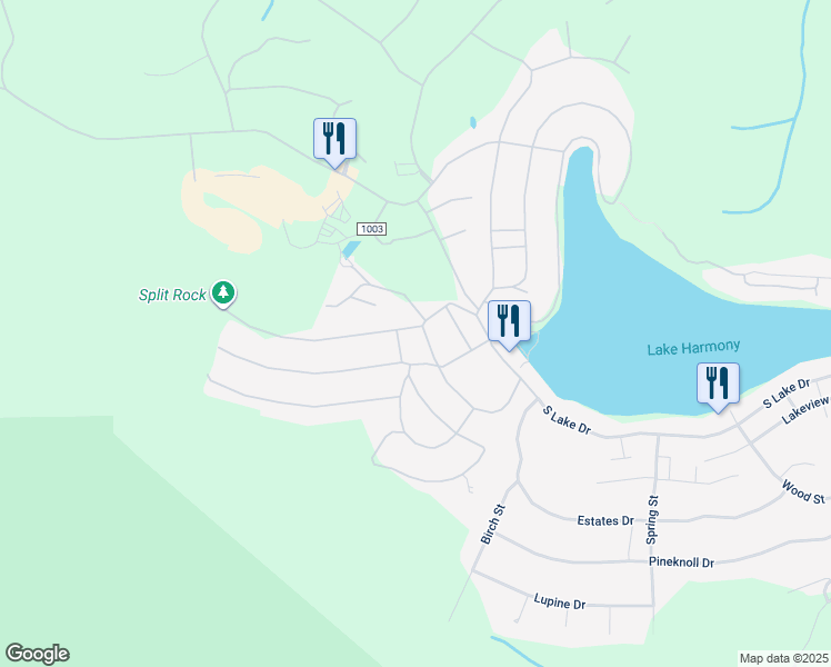 map of restaurants, bars, coffee shops, grocery stores, and more near 35 Split Rock Road in Lake Harmony
