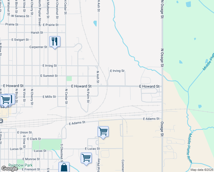 map of restaurants, bars, coffee shops, grocery stores, and more near 1277 E Howard St in Creston