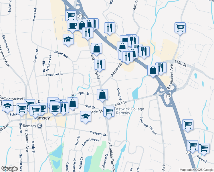 map of restaurants, bars, coffee shops, grocery stores, and more near 4 Airmount Avenue in Ramsey