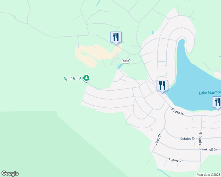map of restaurants, bars, coffee shops, grocery stores, and more near 37 Split Rock Road in Lake Harmony