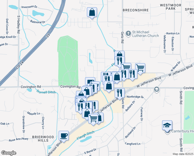 map of restaurants, bars, coffee shops, grocery stores, and more near 2138 Cheri Court in Fort Wayne