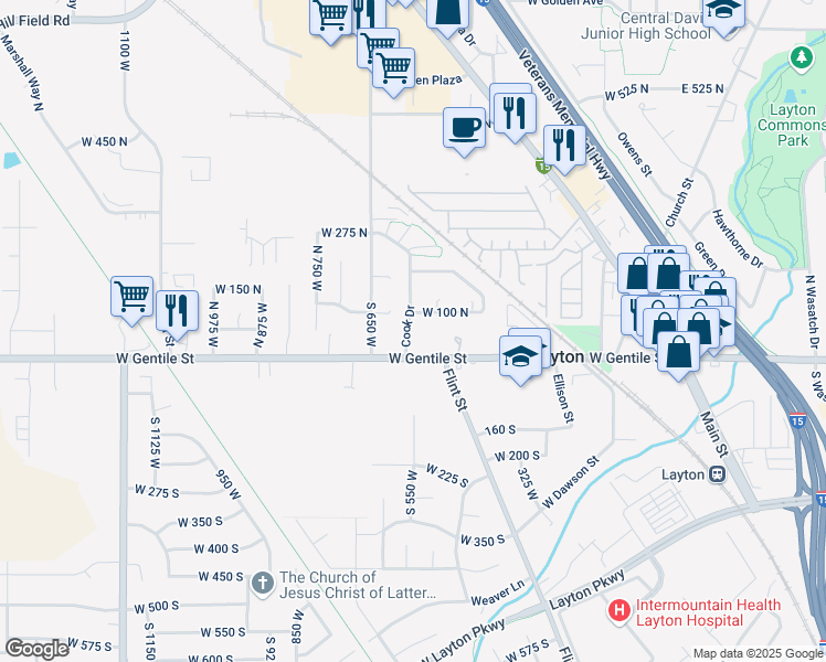 map of restaurants, bars, coffee shops, grocery stores, and more near 78 Cook Drive in Layton