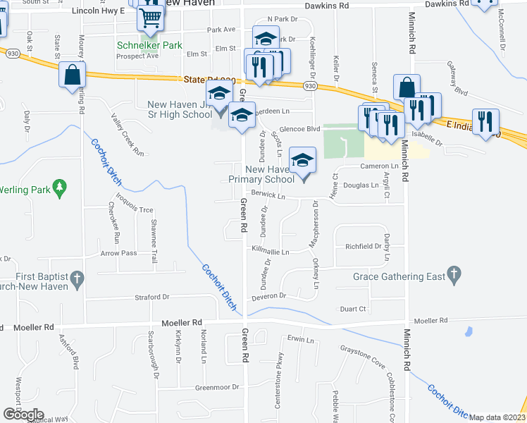 map of restaurants, bars, coffee shops, grocery stores, and more near 1528 Dundee Drive in New Haven