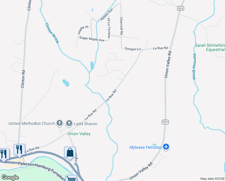map of restaurants, bars, coffee shops, grocery stores, and more near 167 La Rue Road in West Milford