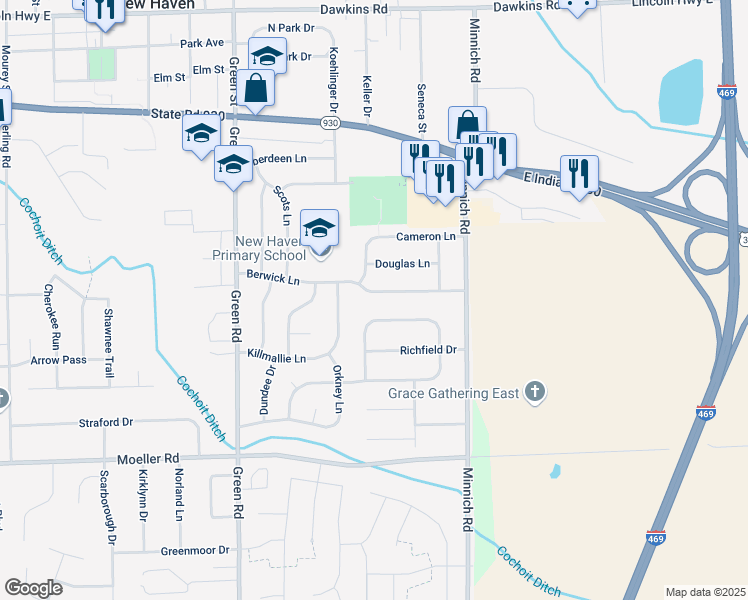 map of restaurants, bars, coffee shops, grocery stores, and more near 1706 Berwick Lane in New Haven