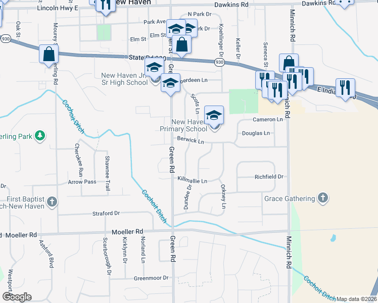 map of restaurants, bars, coffee shops, grocery stores, and more near 1523 Dundee Drive in New Haven