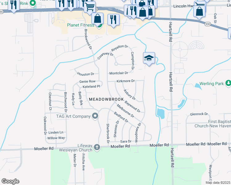 map of restaurants, bars, coffee shops, grocery stores, and more near 1226 Baywood Drive in New Haven