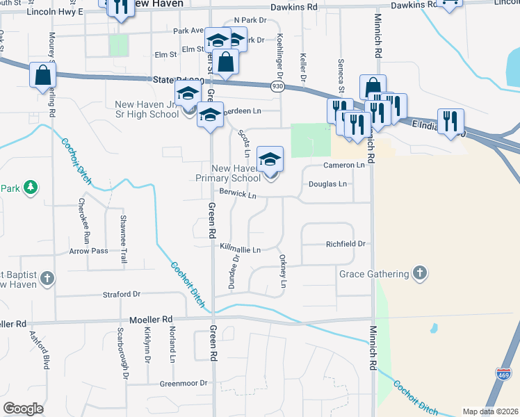 map of restaurants, bars, coffee shops, grocery stores, and more near 1512 Tartan Lane in New Haven