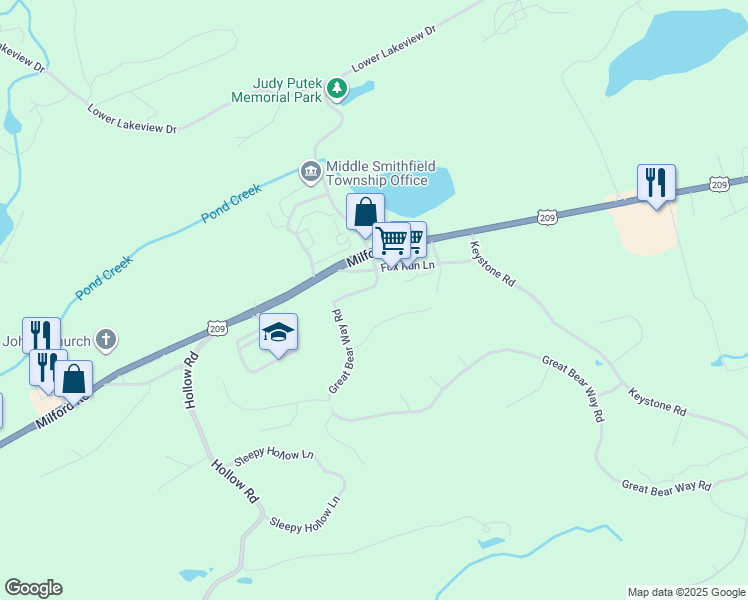 map of restaurants, bars, coffee shops, grocery stores, and more near 109 Foxmoor Drive in East Stroudsburg