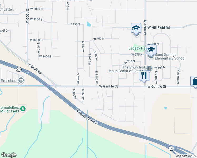 map of restaurants, bars, coffee shops, grocery stores, and more near 60 North 3600 West in Layton