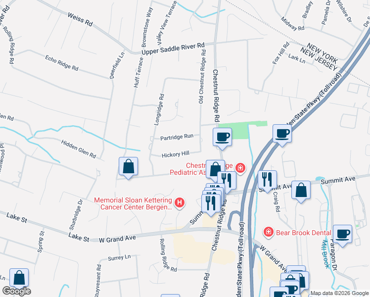 map of restaurants, bars, coffee shops, grocery stores, and more near 33 Hickory Hill in Montvale