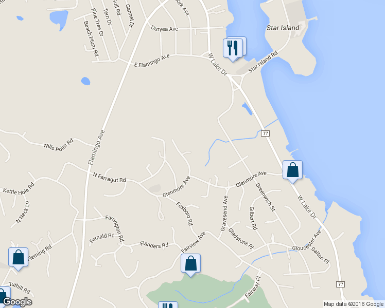 map of restaurants, bars, coffee shops, grocery stores, and more near 20 North Filmore Road in Montauk