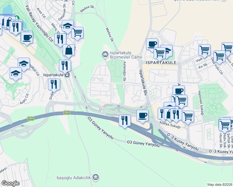map of restaurants, bars, coffee shops, grocery stores, and more near 4/2 Ayçiçeği Sokak in Avcılar
