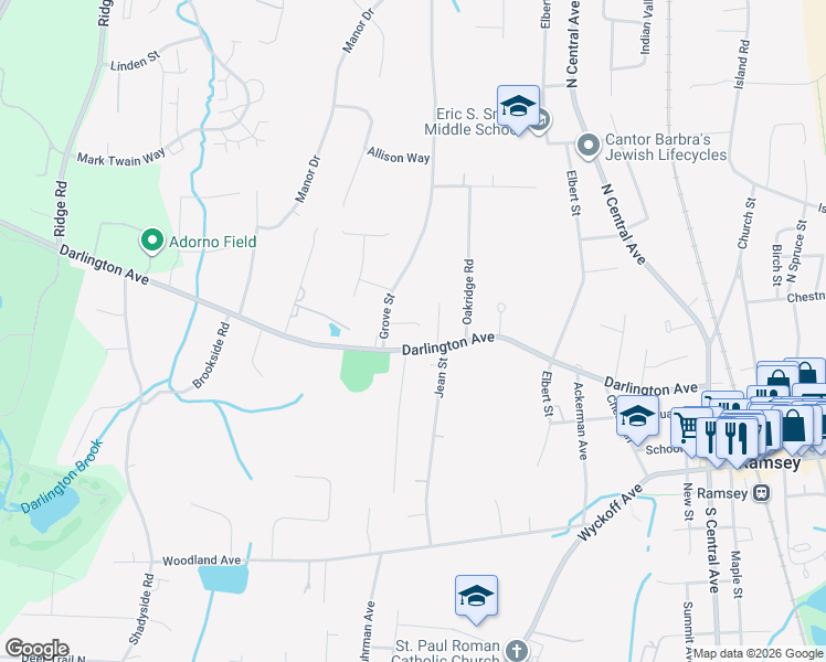 map of restaurants, bars, coffee shops, grocery stores, and more near 24 Hopper Terrace in Ramsey