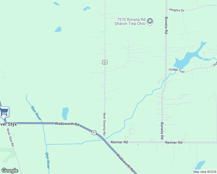 map of restaurants, bars, coffee shops, grocery stores, and more near 7821 Bear Swamp Road in Wadsworth