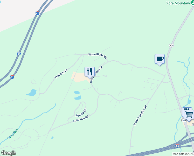 map of restaurants, bars, coffee shops, grocery stores, and more near 7 Shaw Drive in Drums