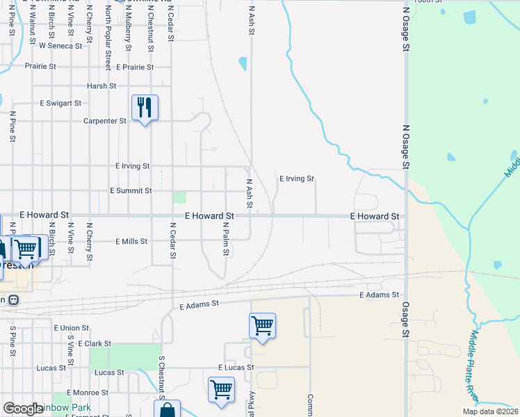 map of restaurants, bars, coffee shops, grocery stores, and more near 1237-1277 E Howard St in Creston