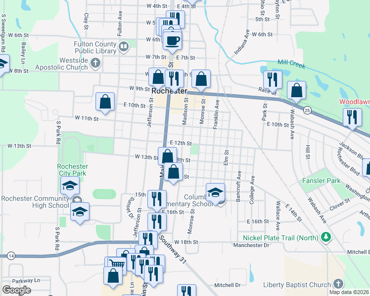 map of restaurants, bars, coffee shops, grocery stores, and more near 1200-1248 Monroe Street in Rochester