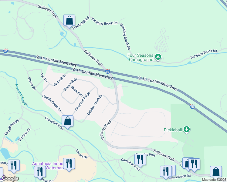 map of restaurants, bars, coffee shops, grocery stores, and more near 1540 Sullivan Trail in Tannersville