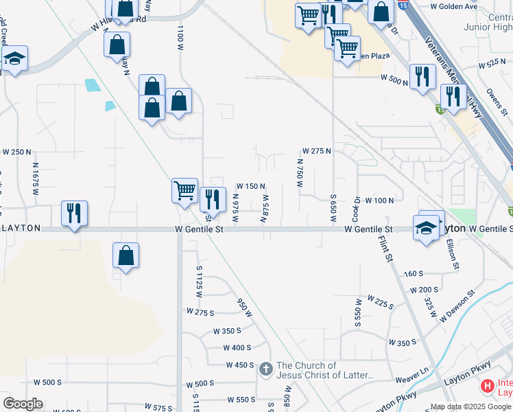 map of restaurants, bars, coffee shops, grocery stores, and more near 68 North 935 West in Layton