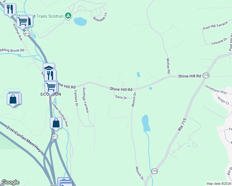 map of restaurants, bars, coffee shops, grocery stores, and more near 214 Shine Hill Road in Henryville