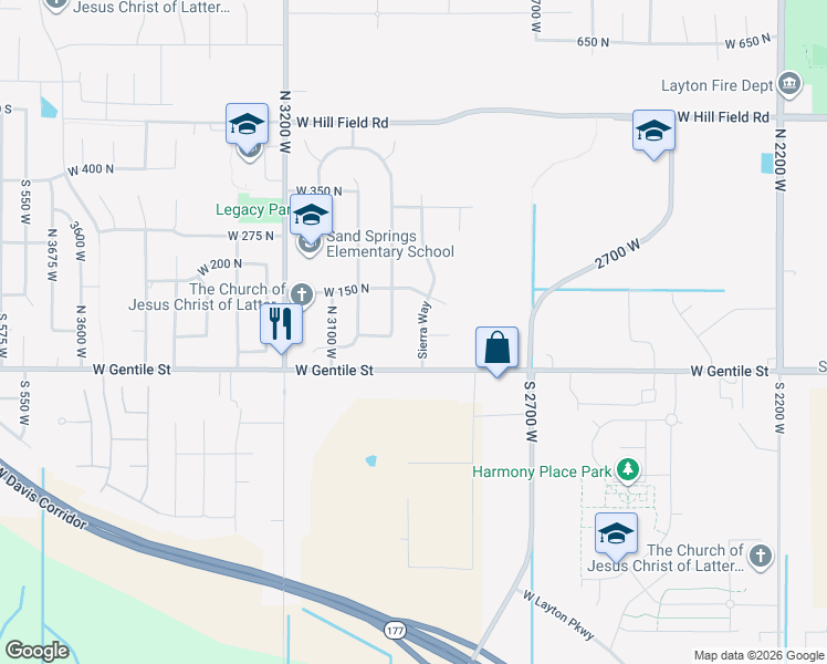 map of restaurants, bars, coffee shops, grocery stores, and more near 54 North 2975 West in Layton