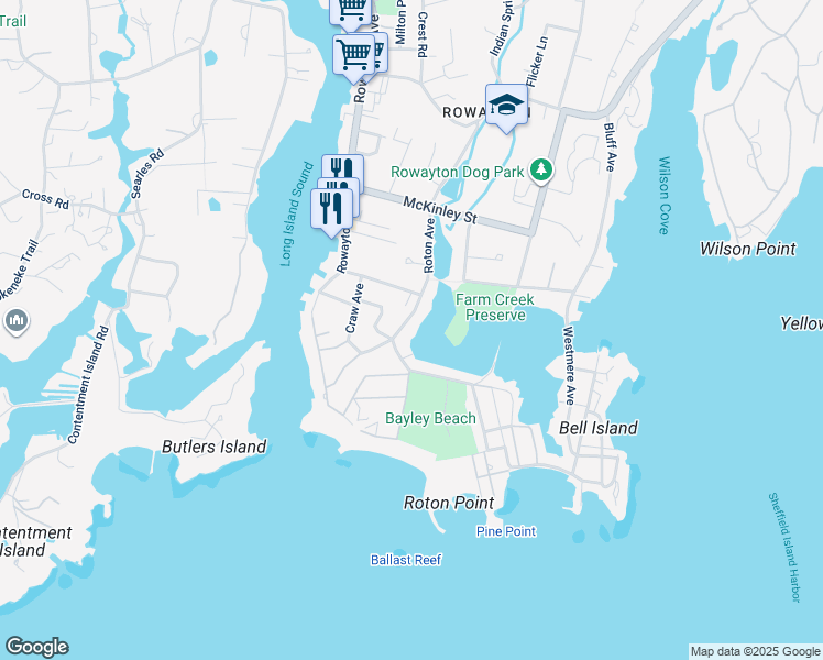 map of restaurants, bars, coffee shops, grocery stores, and more near 79 Roton Avenue in Norwalk