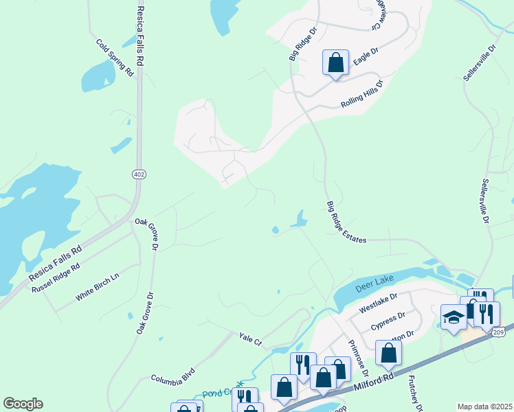 map of restaurants, bars, coffee shops, grocery stores, and more near Franklin Court in East Stroudsburg
