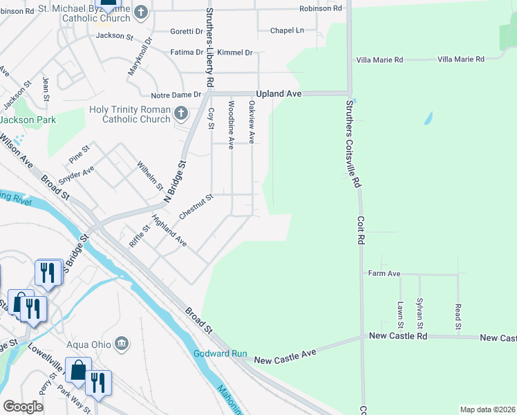 map of restaurants, bars, coffee shops, grocery stores, and more near 175 Oakview Avenue in Struthers