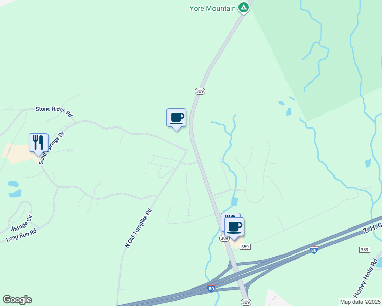 map of restaurants, bars, coffee shops, grocery stores, and more near 745 North Old Turnpike Road in Drums