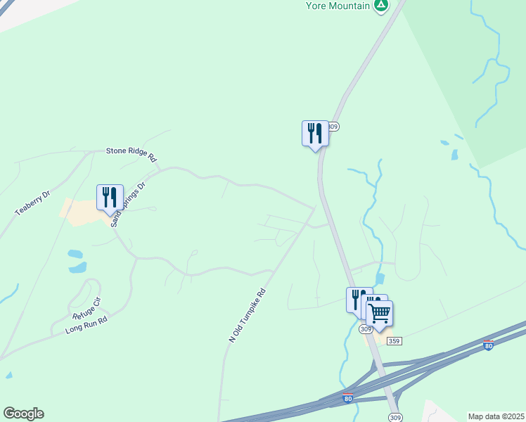 map of restaurants, bars, coffee shops, grocery stores, and more near 120 Misty Lane in Drums