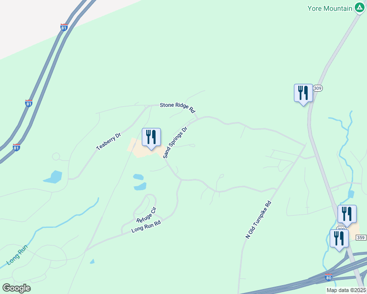 map of restaurants, bars, coffee shops, grocery stores, and more near 7 Shaw Drive in Drums