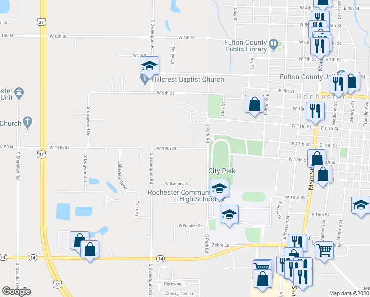 map of restaurants, bars, coffee shops, grocery stores, and more near 827 West 13th Street in Rochester