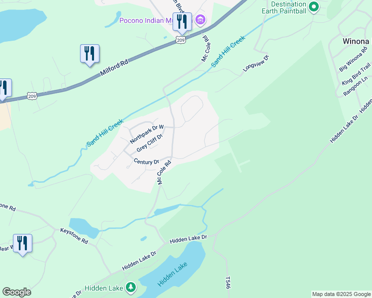map of restaurants, bars, coffee shops, grocery stores, and more near 21 Huckleberry Drive in East Stroudsburg