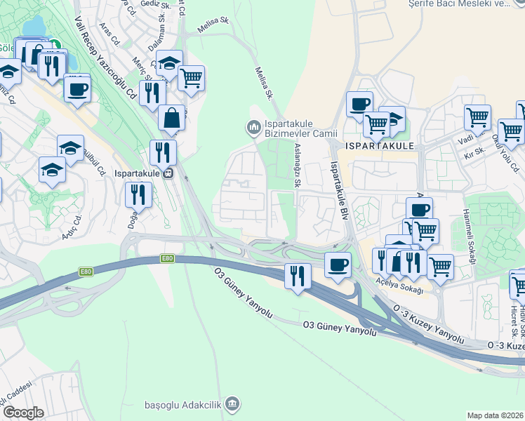 map of restaurants, bars, coffee shops, grocery stores, and more near No: 4/2 Ayçiçeği Sokak in Avcılar