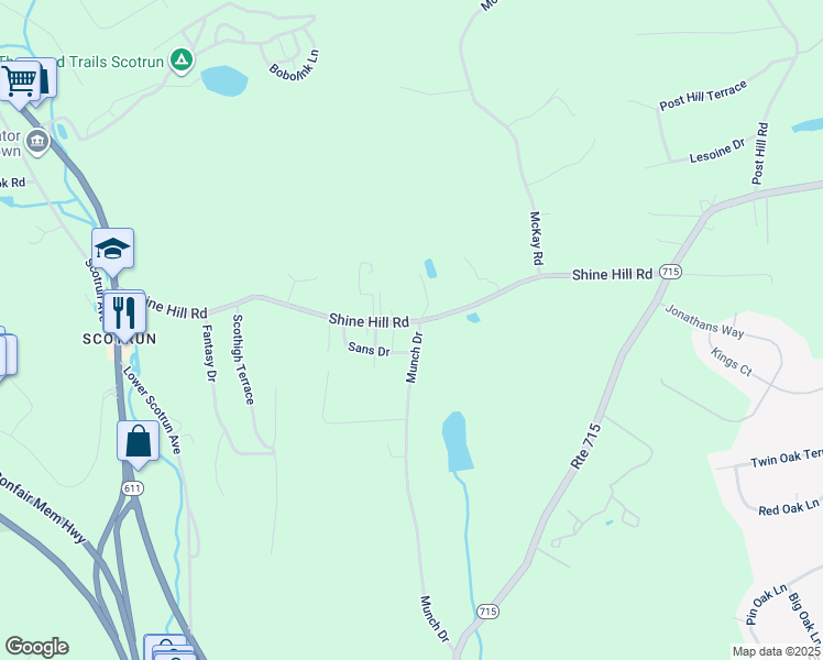 map of restaurants, bars, coffee shops, grocery stores, and more near 236 Shine Hill Road in Henryville