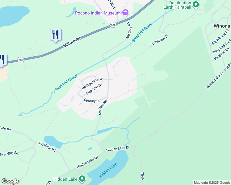 map of restaurants, bars, coffee shops, grocery stores, and more near 21 Huckleberry Drive in East Stroudsburg