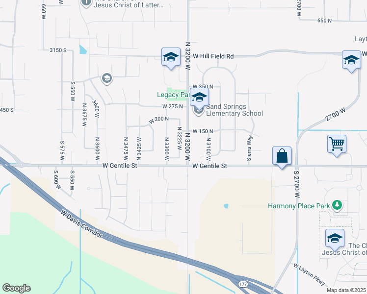 map of restaurants, bars, coffee shops, grocery stores, and more near 84 North 3225 West in Layton
